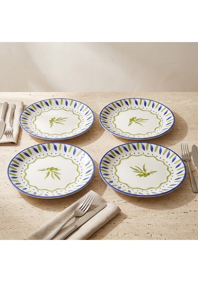 Güral Zeytindalı Desenli 25 Cm 4lü Porselen Servis Tabağı Seti Çok Renkli