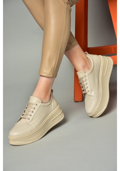 Fox Shoes P274117509 Bej Yüksek Tabanlı Kadın Spor Ayakkabı Sneakers Bej
