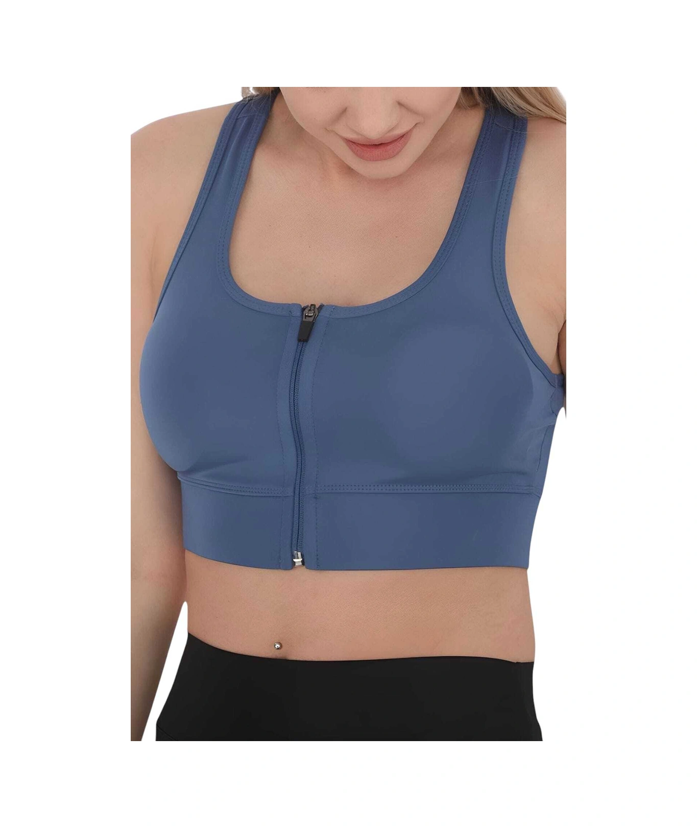 Tezzgelsin Kadın Fermuarlı Sporcu Crop Kadın Büstiyer İndigo