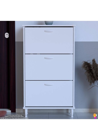 Eliusta Duru 72 Cm Genişlikte Beyaz Renk Ayaklı Ayakkabılık Antre/kapı Önü 72x127x26 Cm Ayakkabılık Beyaz