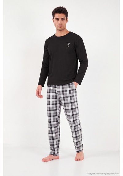 Buratti Ekoseli Pamuklu Bisiklet Yaka Uzun Kollu Pijama Takımı Erkek Pijama Takımı 6575003 Siyah Buratti Ekoseli Pamuklu Bisiklet Yaka Uzun Kollu Pijama Takımı Erkek Pijama Takımı 6575003 Siyah