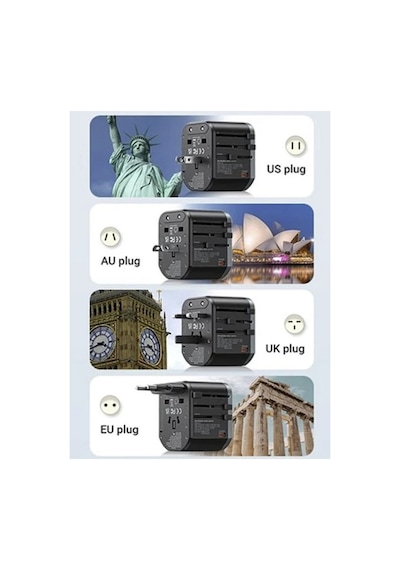 25w Evrensel Seyahat Şarj Adaptörü Fiş Priz Dönüştürücü /1xusb/2xtype-c/1xac