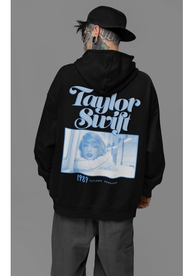 Taylor Swift Baskılı Unisex Oversize Şarkıcı Hoodie Siyah