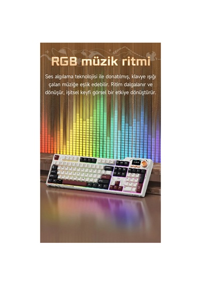 Ajazz Ak35iv4 Tam Boy Mekanik Oyuncu Klavyesi-tft Ekran-10.000 Mah Batarya-özel Temalı Tasarım - Mor - Beyaz