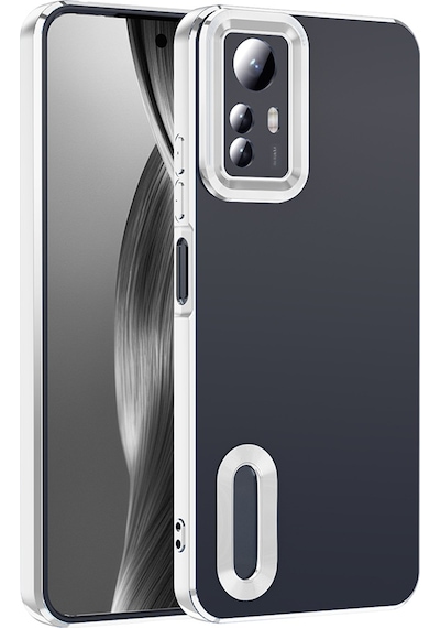 Xiaomi Redmi Note 12s Kılıf Kamera Korumalı Logo Gösteren Zore Omega Kapak Gümüş
