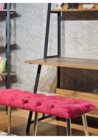Zafir Gold Metal Bordo Oturaklı Sivriltme Ayaklı Babyface Puf & Bench & Oturak Bordo