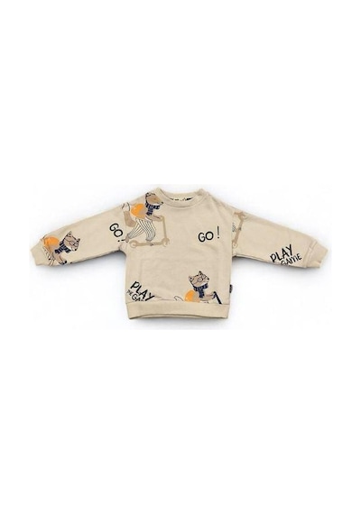 Zekids Erkek Çocuk Go Yazılı Sweatshirt-14665 Taş