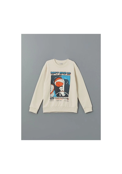 LC Waikiki Lcw Kids Bej Bisiklet Yaka Erkek Çocuk Sweatshirt Lıght Beıge
