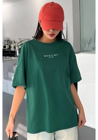 Unisex Destiny Baskılı T-shirt Yeşil