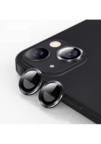 Apple Uyumlu   iPhone 13 Mini Kamera Koruyucu Lens Mercek Metal Çerçeveli 2li Set Siyah Black