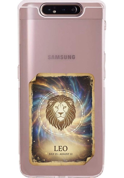 Samsung Galaxy A90 İle Uyumlu Burç Kartları Aslan Tasarımlı Şeffaf Silikon Kılıf Şeffaf