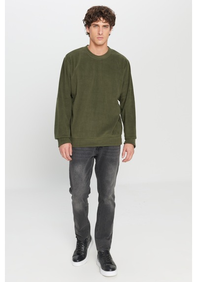 AC&Co / Altınyıldız Classics Erkek Hakı Standart Fit Normal Kesim Bisiklet Yaka Sweatshirt Polar Haki