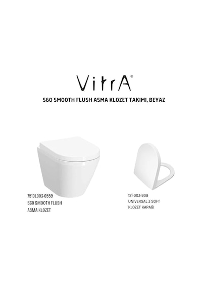 VitrA S60 Smooth Flush Asma Klozet 7510L003-0090 + VitrA Unıversal 2 Soft Klozet Kapağı 121-003-909
