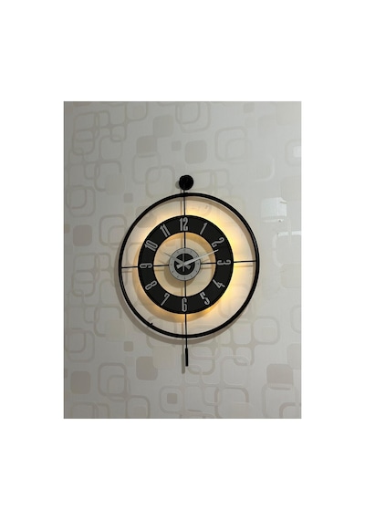 Pey Aksesuar Metal Camlı Duvar Saati 60x80 Cm Büyük Boy Işıklı Gerçek Cam Siyah-şeffaf-siyah-gümüş M61-siyah-şeffaf-siyah-gümüş