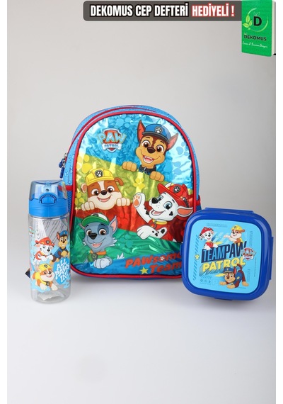 X Dekomus Lisanslı Paw Patrol Pawsome Squad 35 Cm Küçük Boy Anaokul Çantası,beslenme Kabı Ve 500 Ml Matara Seti Altın