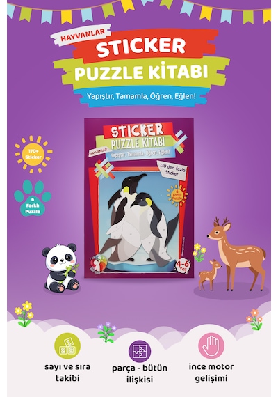 Mert Bebek Sticker Puzzle Kitabı Hayvanlar 4-6 Yaş 170+ Sticker Eğitici Aktivite Kitabı