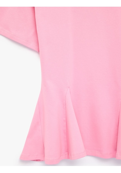 Koton Pamuklu Slim Fit Kısa Kollu Bisiklet Yaka Peplum Basic Tişört Pembe 6sak50209ek Gül