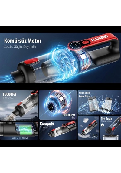 Kobb Kbv20 12volt/ Li-ion Şarjlı Kömürsüz Motor Hibrit Araç Süpü