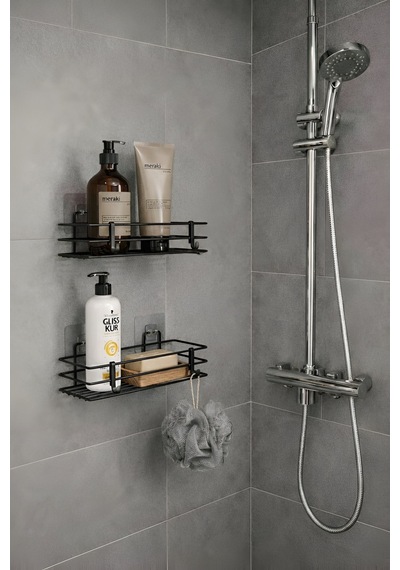 Sas Haus Tek Katlı Duş Rafı Kancalı Banyo Şampuanlık & Organizer 2 Adet Siyah Tş-01 Siyah