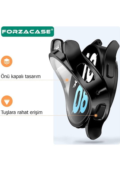 Forzacase Samsung Galaxy Uyumlu Watch 7 44mm İle Önü Kapalı Ekran Korumalı Silikon Kılıf Fc010 Siyah