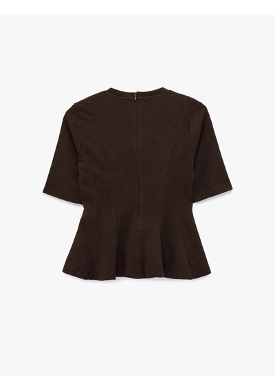 Koton Peplum Kahverengi Kadın T-shirt 6wak50418ek Kahverengi