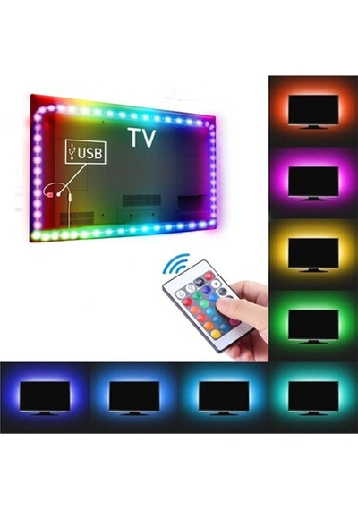 2x50cm-2x100cm 16 Renkli Tv Arkası Usb Rgb Şerit Led Seti Kumandalı