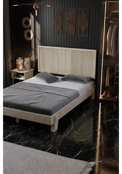 Ebruli Model Dikey Başlıklı Ahşap Karyola - Modern Masif Çift Kişilik Yatak İskeleti Ebruli Model Dikey Başlıklı Ahşap Karyola - Modern Masif Çift Kişilik Yatak İskeleti