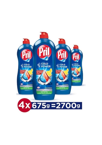 Pril Elde Yıkama Sıvı Bulaşık Deterjanı 4 X 675G Limon 5+ Etki, Kendinden Yağ Çözme Etkisi