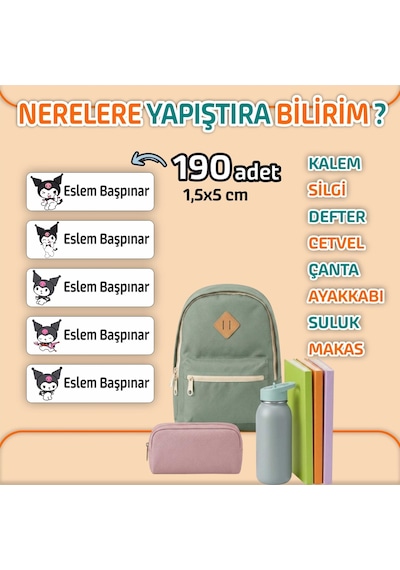 Kapbirhediye Okul Etiketi Isme Özel Kalem Defter Etiketi Sevimli Kedi 1 Temalı 190 Adet Çok Renkli