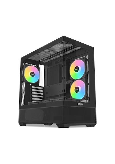 Sama V40bk Black, B750bk 750w, 80+ Bronze, Pcıe 5.1, Atx3.1, Tempered Glass Panel, Panoramic Tasarım, Type-c, 6x120mm Argb Fan, Atx, Gamıng Kasa
