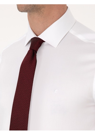 Cacharel Beyaz Slim Fit %100 Pamuk Yarım İtalyan Yaka Klasik Gömlek