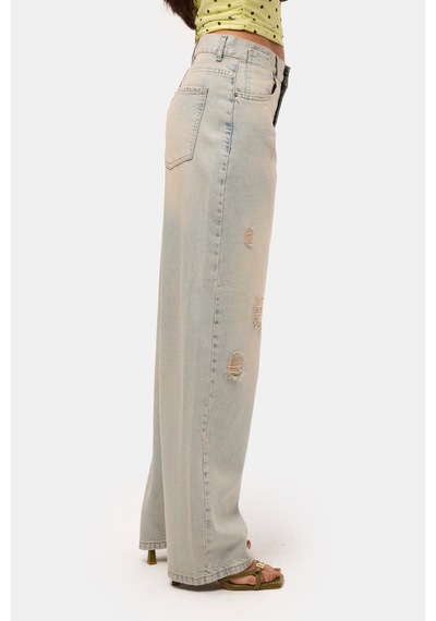 Kadın Kot Rengi 12s6-65 Loose Baggy Fit Denim Jean