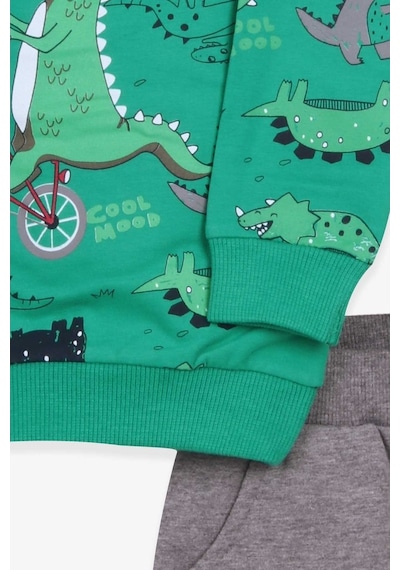 Breeze Erkek Bebek Eşofman Takımı Dinozor Baskılı Yeşil (9 Ay-2 Yaş)