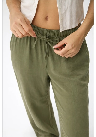 Fashion Friends Geniş Paça Kadın Keten Pantolon 26y0608k1 Haki