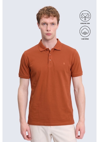 Hatemoğlu Turuncu Regular Fit Polo Yaka 100% Pamuk Tişört Turuncu - Beyaz