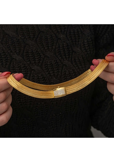 Casera's Gümüş Gold Zirkon Taşlı Trabzon Hasır Kadın Kolye Csr2181329 Gümüş