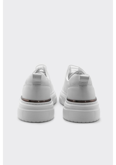 Derinet Hakiki Deri Bağcıklı Yüksek Taban Erkek Sneaker Beyaz Beyaz