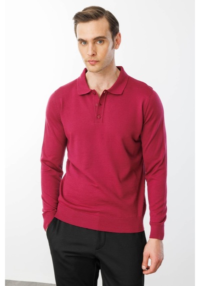 Desen Erkek Basic Polo Yaka İnce Triko Kazak Sıklamen Sıklamen