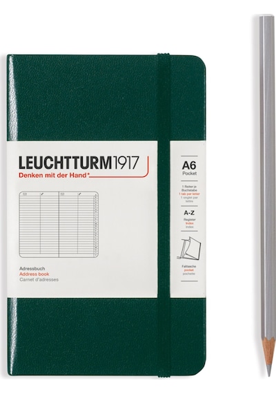 Leuchtturm1917 Adres Defteri, Sert Kapak, 100 Gr. Kağıt, Orman Yeşili Kapak, A6