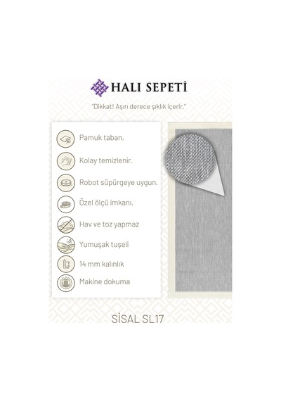 Halı Sepeti Noa Sisal Ns17 Gri - Krem Kaydırmaz, Leke Tutmayan Yıkanabilir Salon Mutfak Halısı Gri - Krem Halı Sepeti Noa Sisal Ns17 Gri - Krem Kaydırmaz, Leke Tutmayan Yıkanabilir Salon Mutfak Halısı Gri - Krem