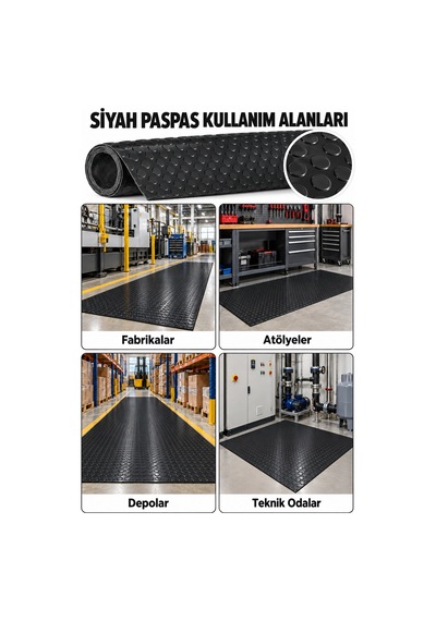Hortumtech Paralı Paspas Pvc Zemin Kaplama Garaj Depo Atölye Araç İçi Ofis 2,2 Mm - Siyah 120 X 450 Cm
