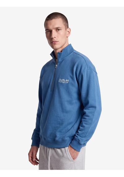 Koton Pamuklu Regular Fit Nakışlı Uzun Kollu Yarım Fermuarlı Sweatshirt Mavi 7wam70131mk