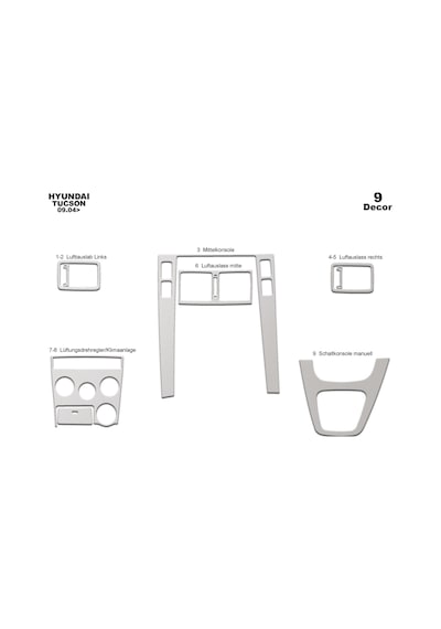 Hyundai Tucson Torpido Kaplama 2004-2010 9 Parça Alüminyum