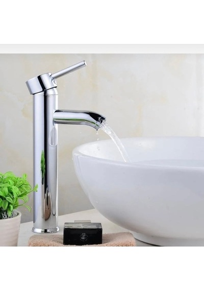 İsaoğlu Yapı Çanak Lavabo Bataryası Gümüş Lavabo Bataryası Yüksek Çanak Lavabo Musluğu Modern Tasarım Gümüş
