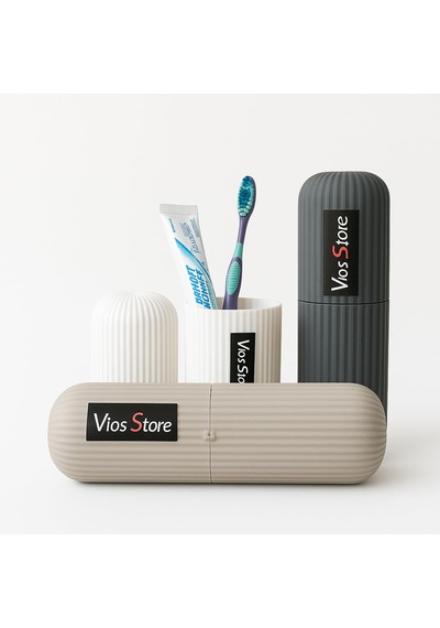 Vios Store Taşınabilir Diş Fırçası Kutusu Bardaklı Seyahat Tipi Antrasit
