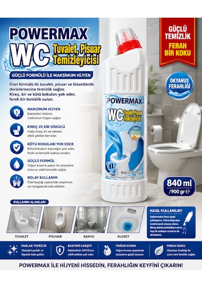 Powermax Wc Tuvalet Temizleyici 840 Ml X3 Set Klozet Ve Wc Temizlik Ürünü
