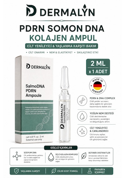 Dermalyn 1 Adet Pdrn Somon Dna Kolajen İçeren Cildi Gençleştirmeye Yardımcı Ampul Serum Dermaroller Dermapen
