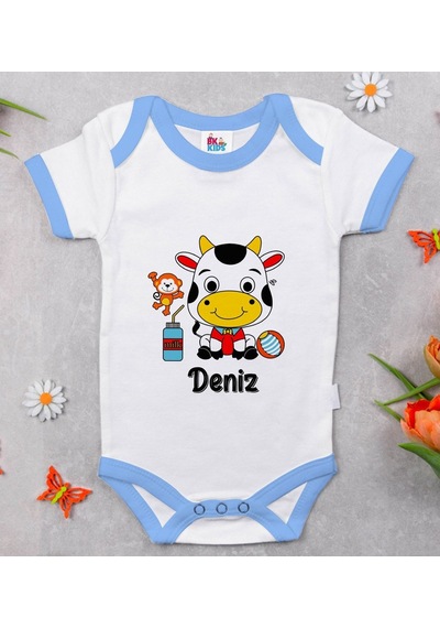 Bitmeyenkartus Bk Kids Kişiye Özel Mavi Bebek Body Zıbın - Model 167 Çok Renkli