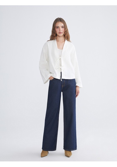 Lcw Modest Ekru V Yaka Oversize Müslin Kadın Kimono