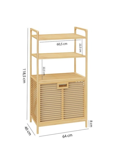 Digithome Bambu Xl Kirli Sepetli 3 Raflı Çok Amaçlı Banyo Düzenleyici Çamaşır Sepeti Organizer Db-0011 Ahşap